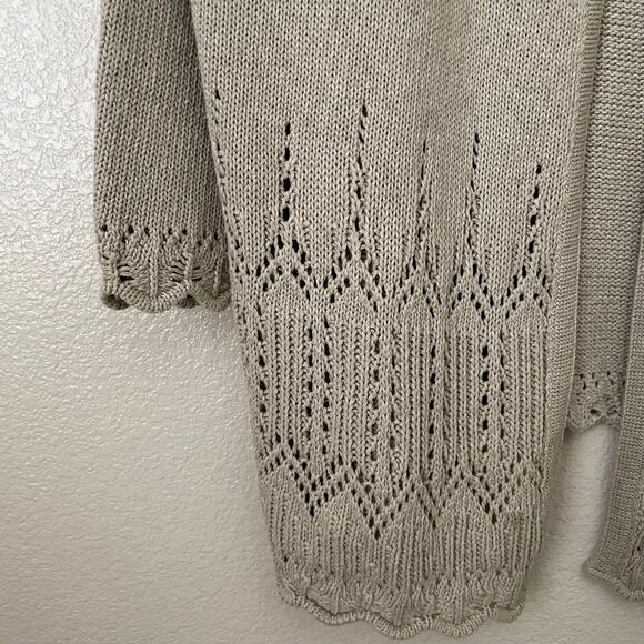 Aran‎ Crafts Ireland Cardigan Womens Large Tan Knit Eyelet Fisherman Sweater - Picture 6 of 13